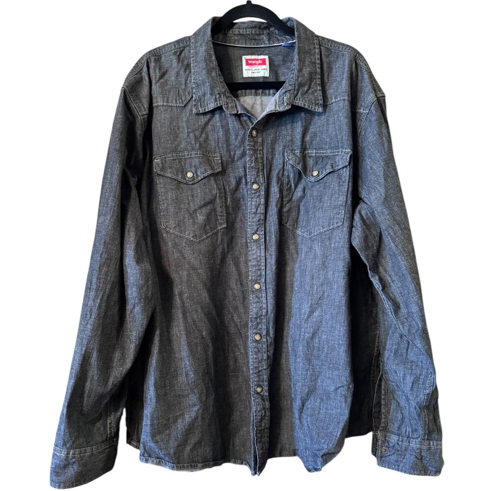 Wrangler Mens Western Pearl Snap Shirt Dark Wash Chambray 3XL 1000003074-22A